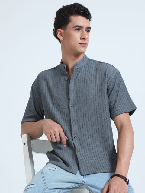 Men Summer Floruit Shirts-Grey