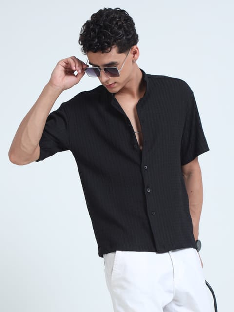 Men Summer Floruit Shirts-Black