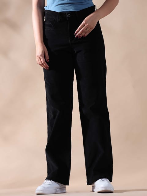 Women Corduroy Trousers- Black