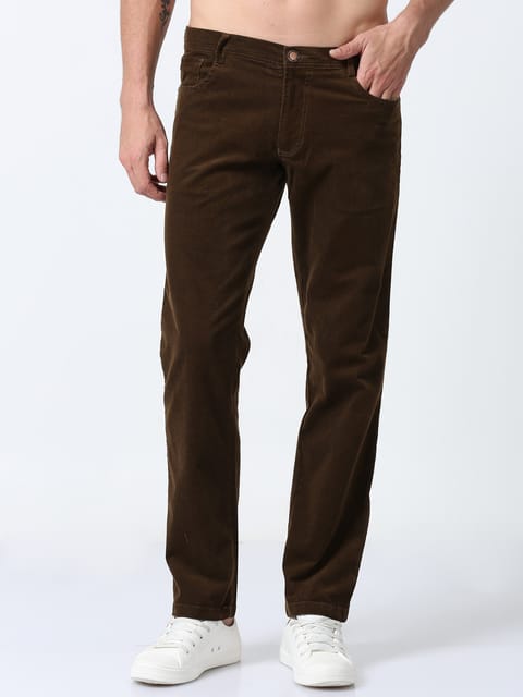 Men Corduroy Trousers-Brown