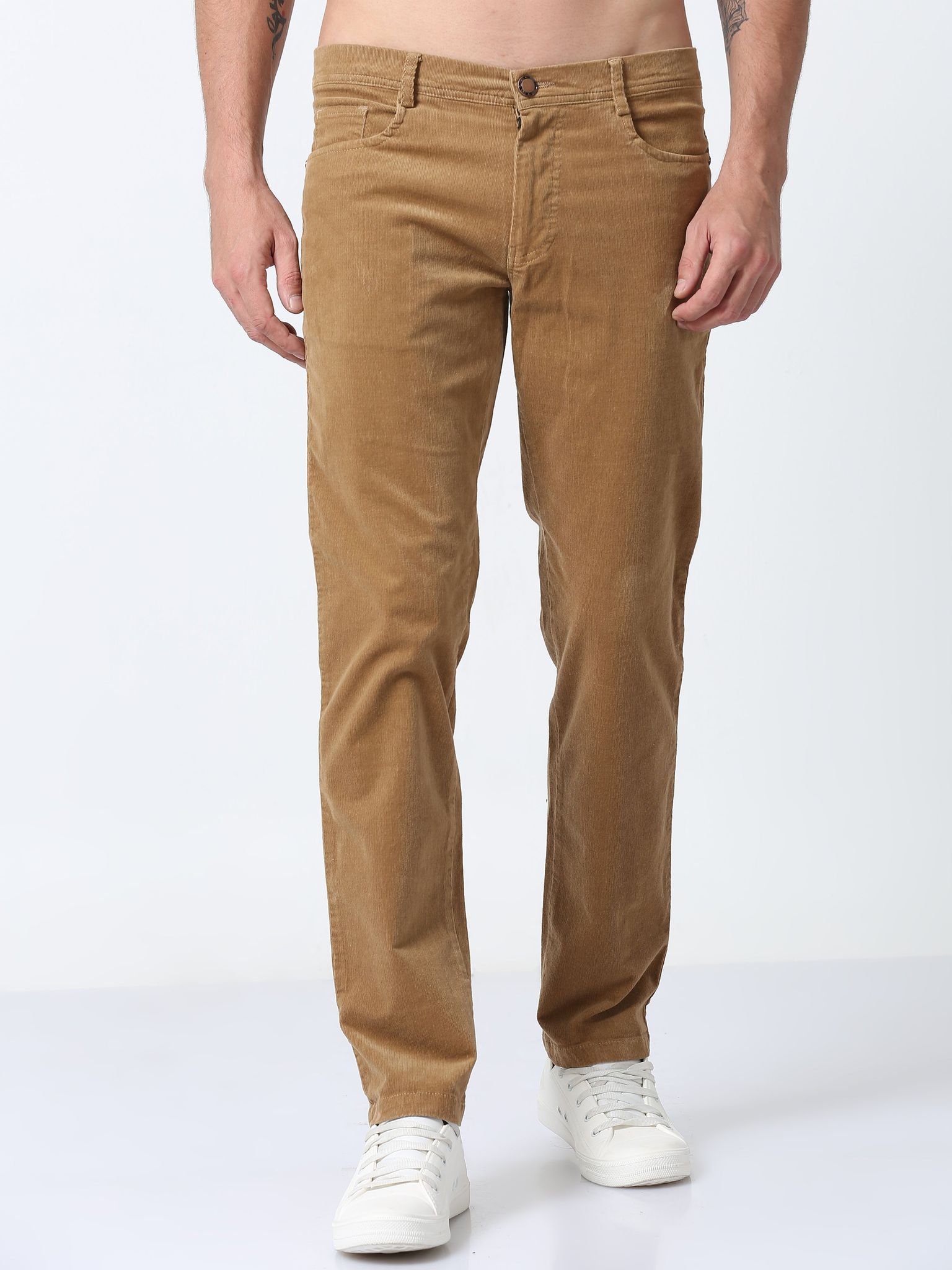 Men Corduroy Trousers-Light Khaki