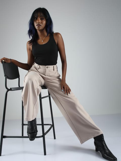 Women Flare Pants-Cream