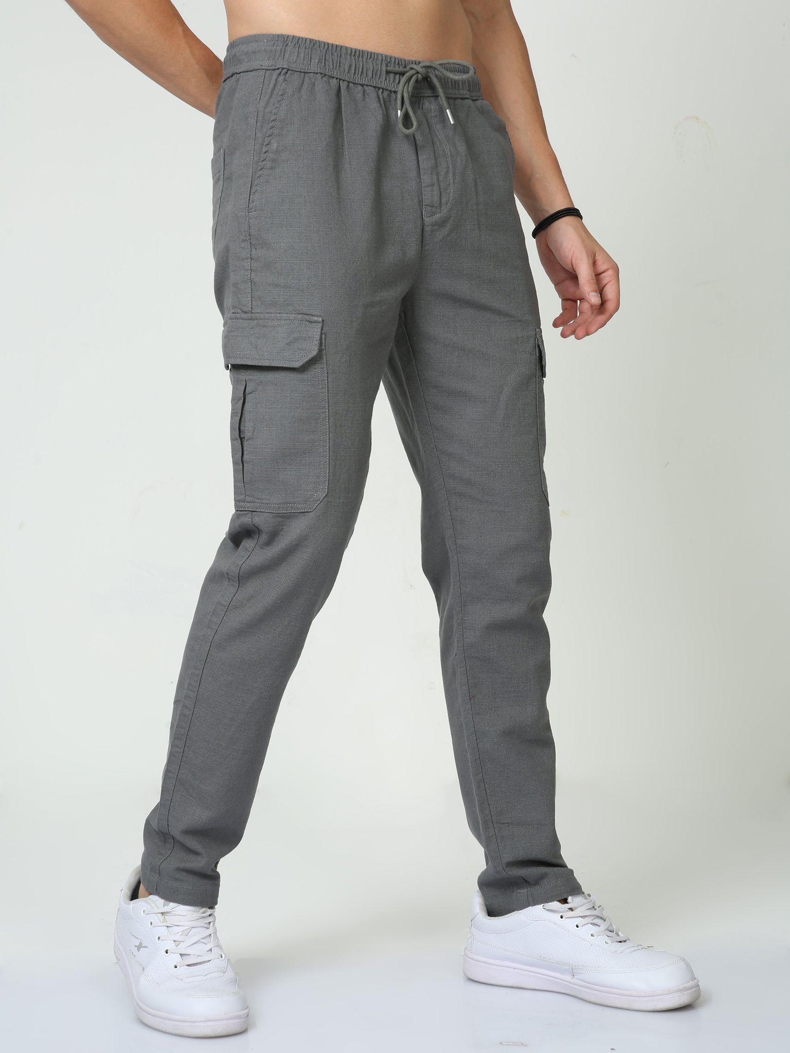 Men Lazy Grey Linen Pants