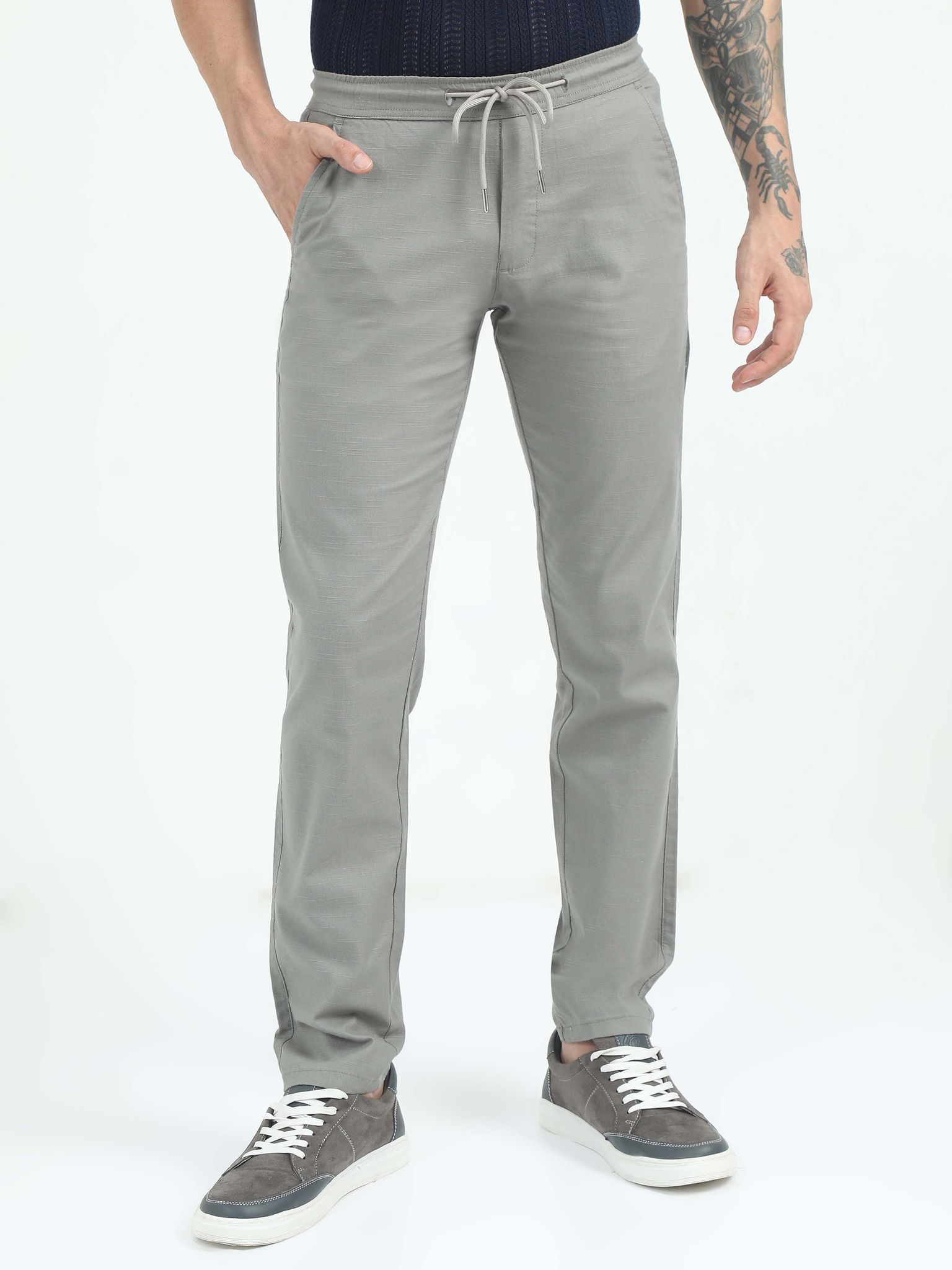 Men Comfy Linen Trousers-Lt Olive