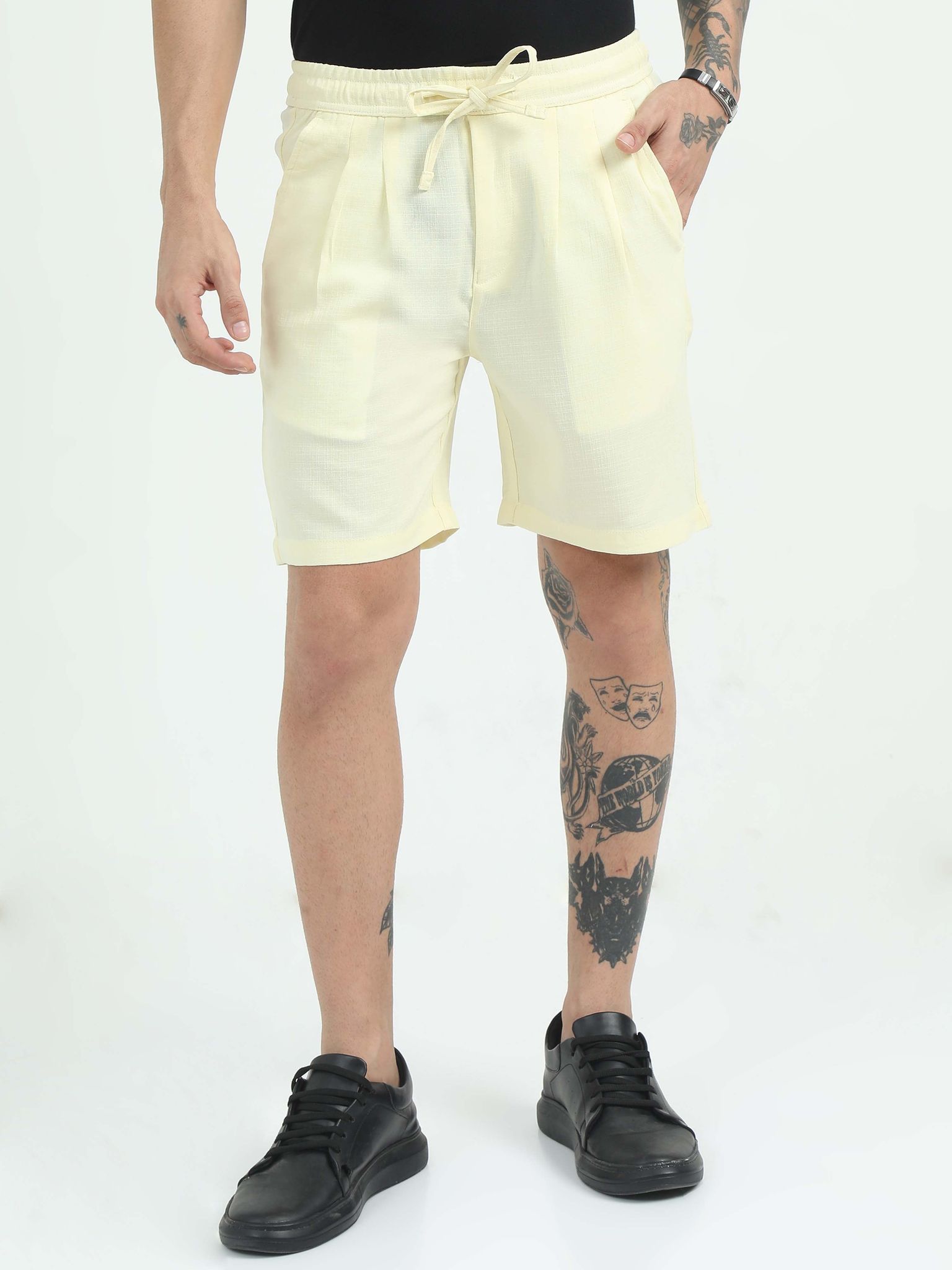 Men Air Linen Summer Shorts-Lemon Yellow