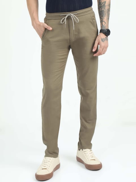 Men Comfy Linen Trousers-Olive