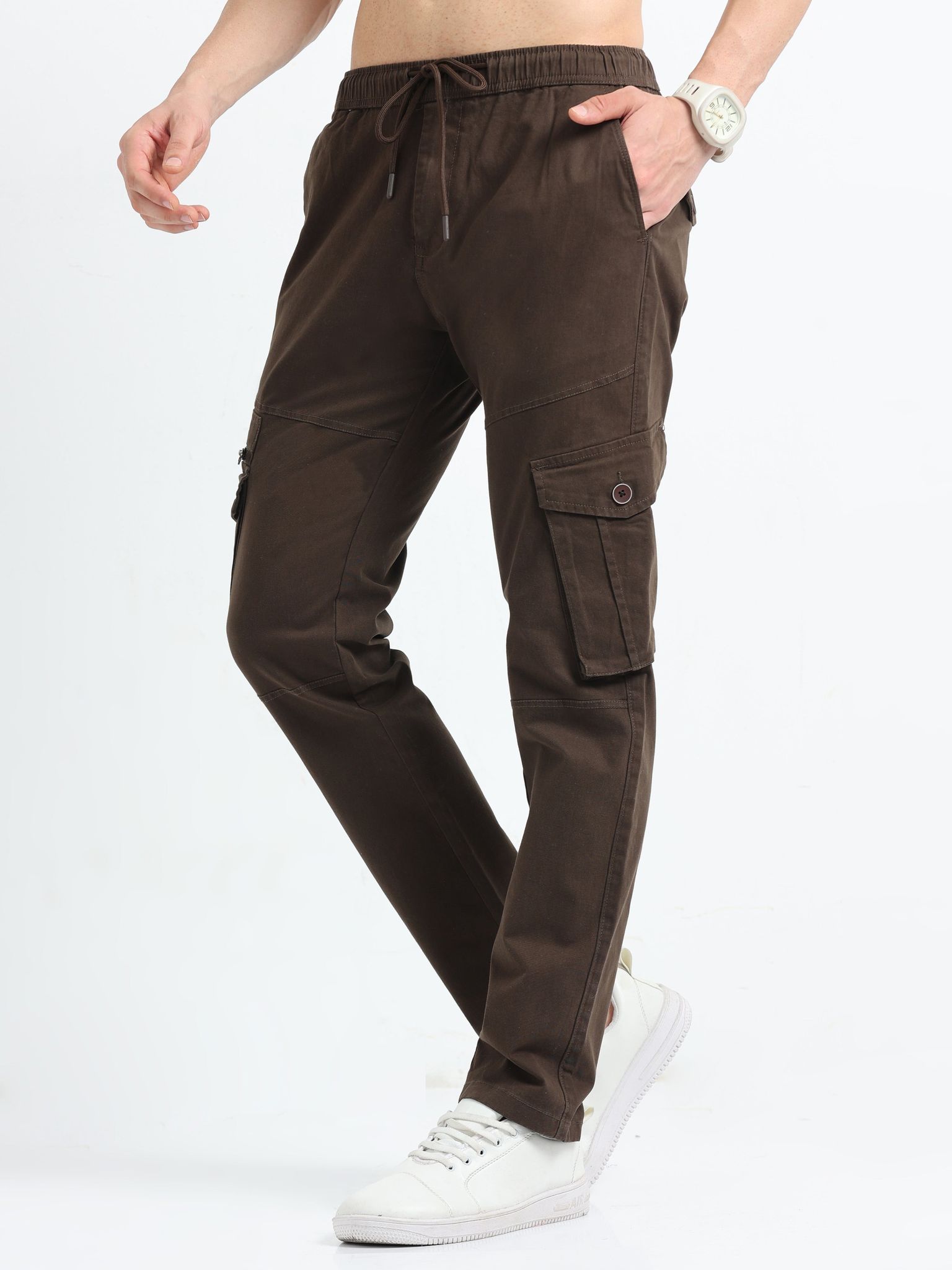 Men Zipper Cargo-Brown