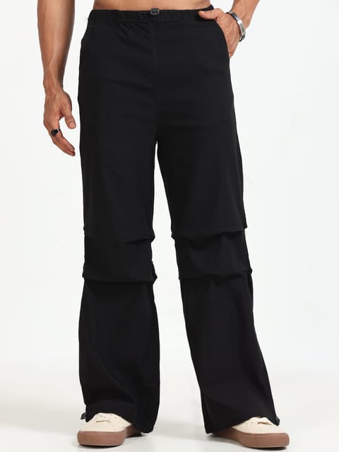 Men Parachute Trousers-Black