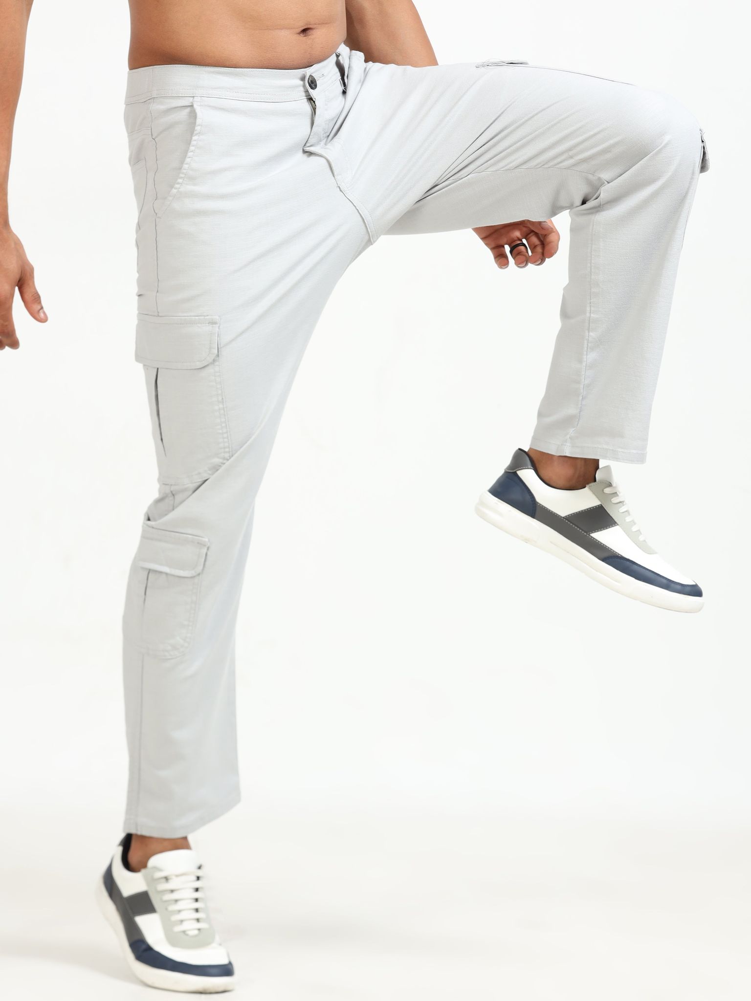 Men Lazy Linen Cargo Trousers-Stone