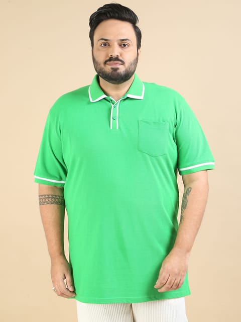 Plus Size Contrast Collar Polo - Green