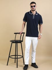 Contrast Collar Polo - Navy