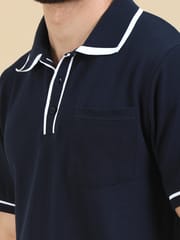 Contrast Collar Polo - Navy