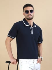 Contrast Collar Polo - Navy