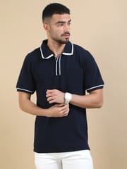 Contrast Collar Polo - Navy