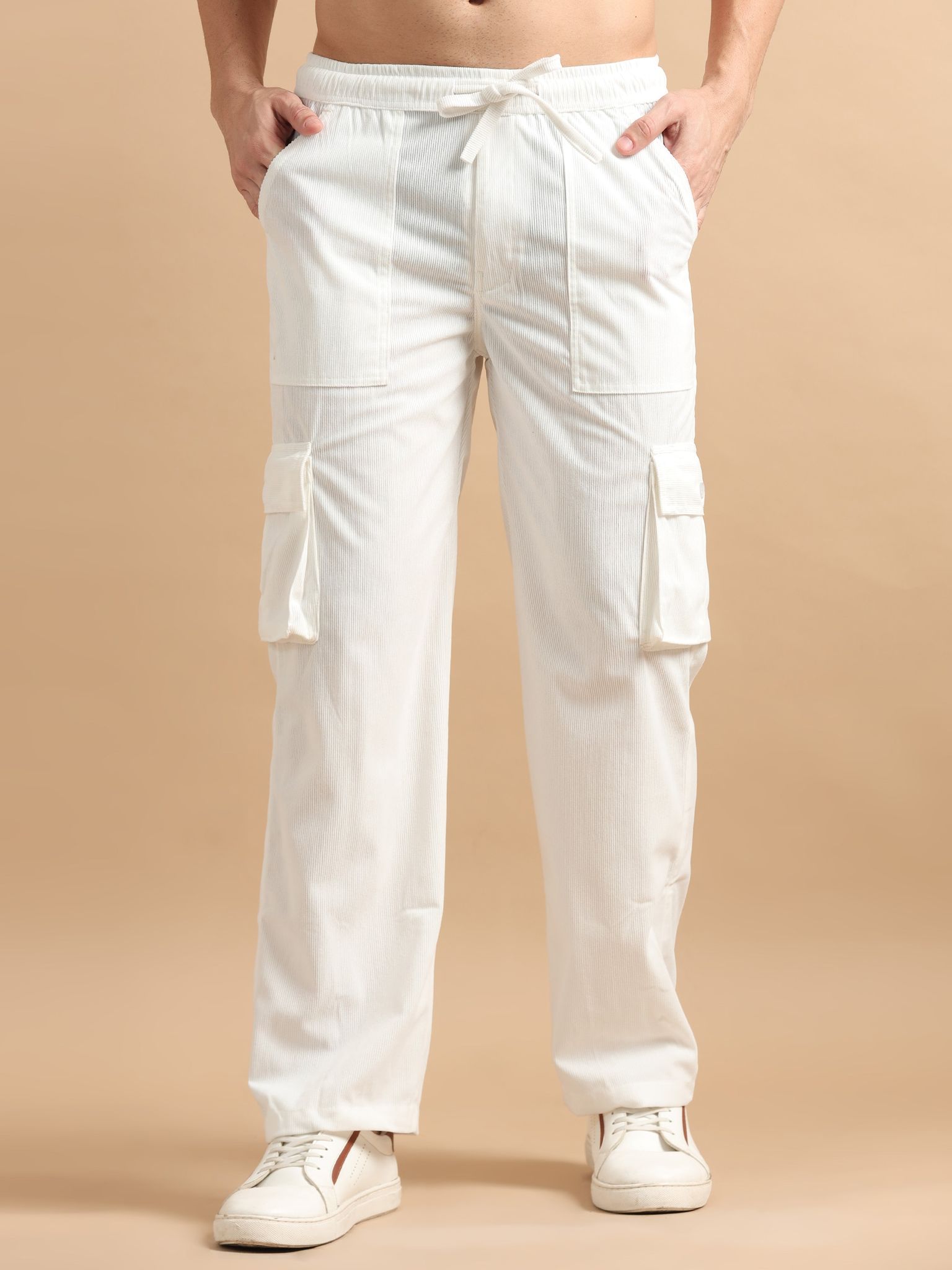 Plus Size Utility Relaxed Fit Cargo Pant -White