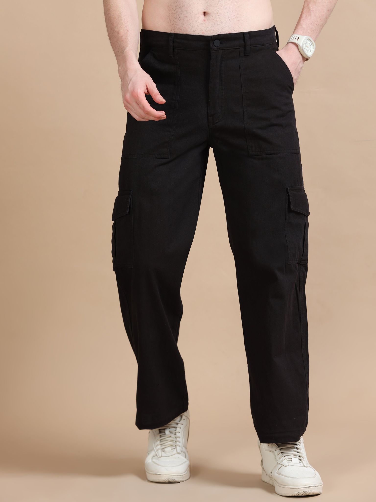 Plus Size Black Utility Denim Cargo