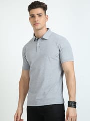 Plus Size Grey Melange Men's Polo T-shirt