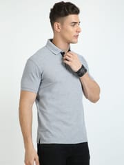 Plus Size Grey Melange Men's Polo T-shirt