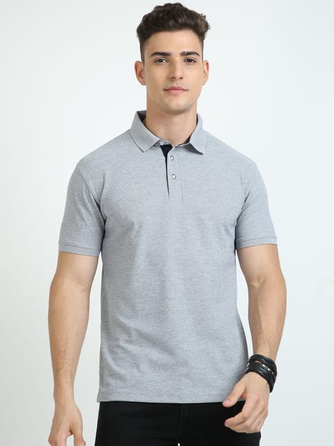 Plus Size Grey Melange Men's Polo T-shirt