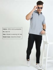 Plus Size Grey Melange Men's Polo T-shirt