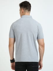 Plus Size Grey Melange Men's Polo T-shirt