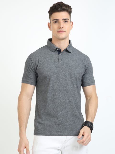 Plus Size Charcoal Grey Melange Men's Polo T-shirt