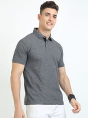 Plus Size Charcoal Grey Melange Men's Polo T-shirt