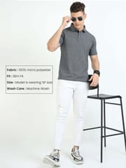 Plus Size Charcoal Grey Melange Men's Polo T-shirt