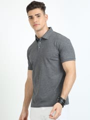 Plus Size Charcoal Grey Melange Men's Polo T-shirt