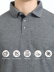 Plus Size Charcoal Grey Melange Men's Polo T-shirt