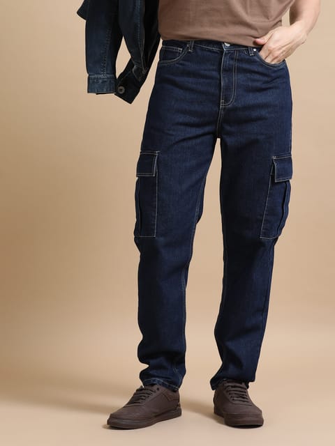 Plus Size Navy Blue Utility Denim Cargo