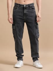 Plus Size Carbon Black Utility Denim Cargo