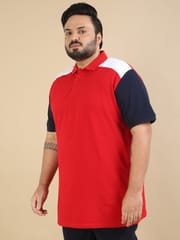 Plus Size Pannel Design Polo - Red