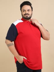 Plus Size Pannel Design Polo - Red