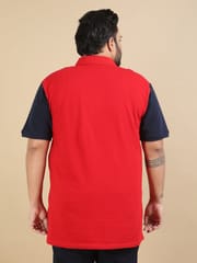 Plus Size Pannel Design Polo - Red