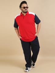 Plus Size Pannel Design Polo - Red