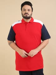 Plus Size Pannel Design Polo - Red