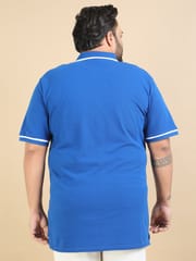 Plus Size Contrast Collar Polo - Blue