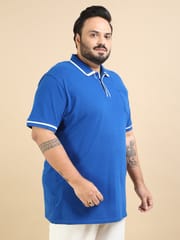 Plus Size Contrast Collar Polo - Blue