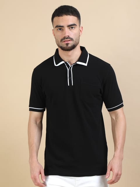 Contrast Collar Polo - Black