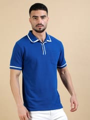 Contrast Collar Polo - Blue