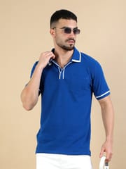 Contrast Collar Polo - Blue