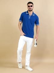 Contrast Collar Polo - Blue