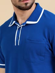 Contrast Collar Polo - Blue