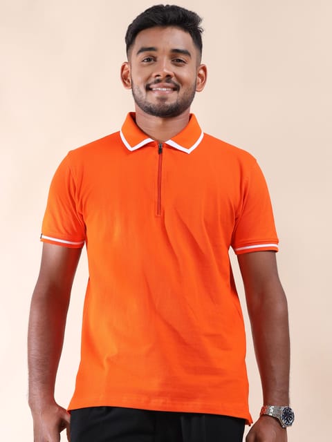 White Tipping Polo Collar Halloween Orange Pure Cotton T-shirt