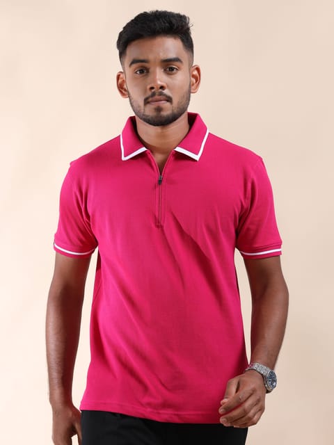 White Tipping Polo Collar Pink Lemonade Pure Cotton T-shirt