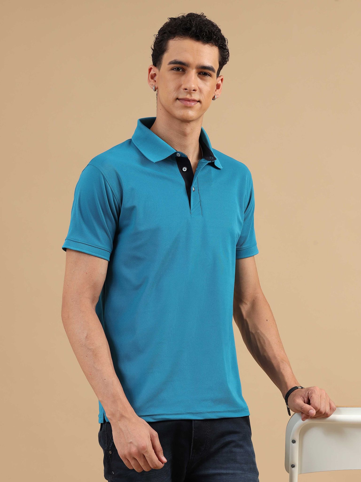 Plus Size Sea Blue Men's Polo T-shirt