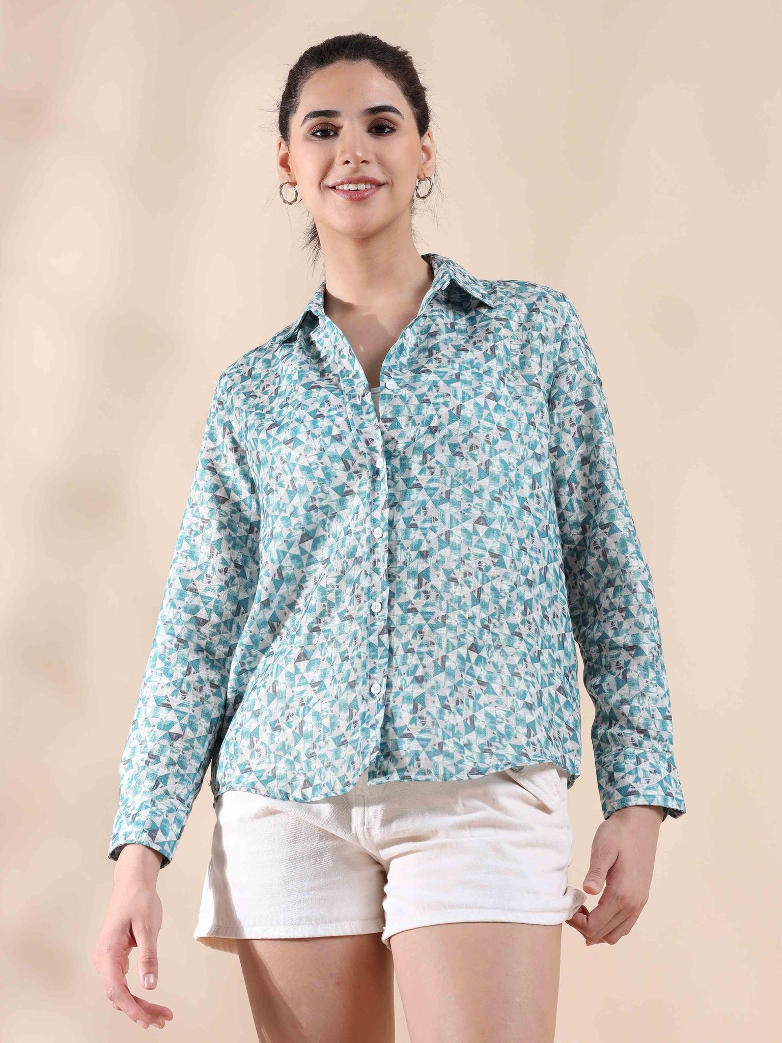 Teal Grey Summer Cotton Shirt