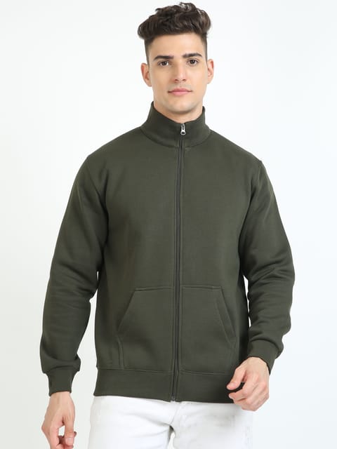 Men Olive Green High Neck Sweatshirt