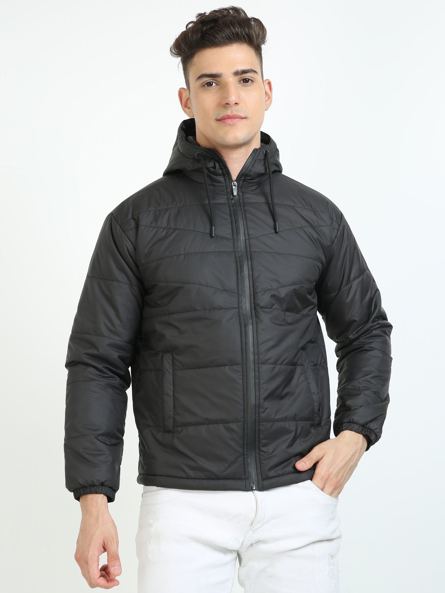 Black Bomber Jacket with Hood